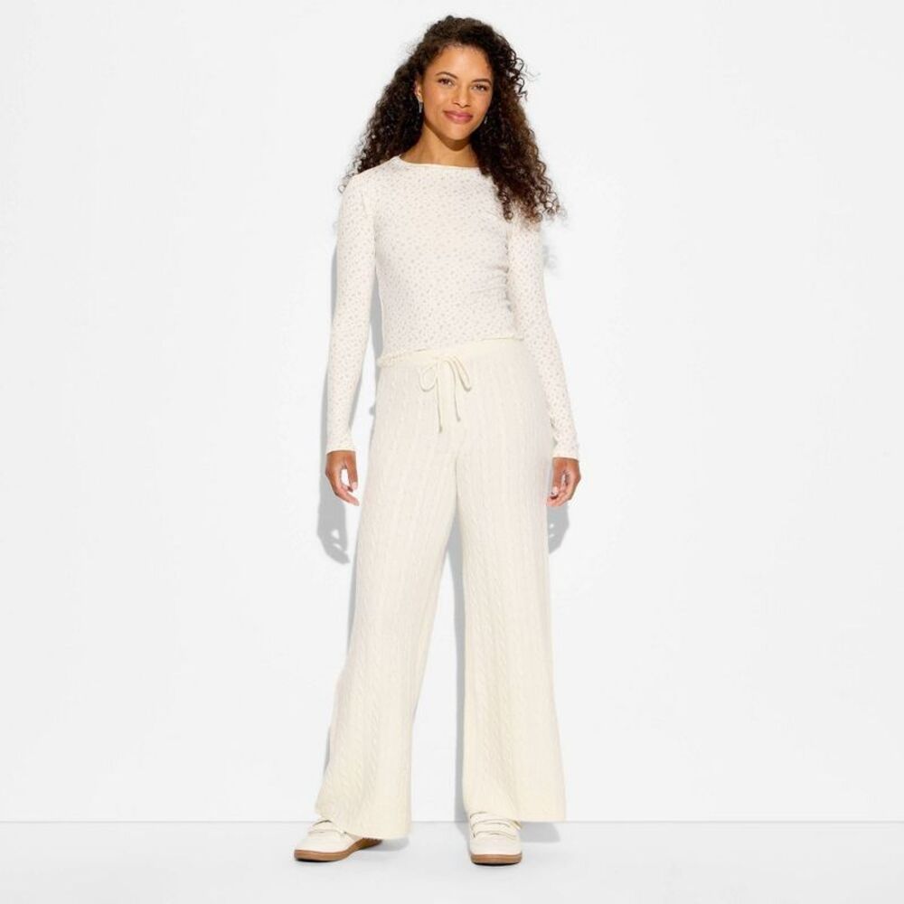 Women's Mid-Rise Cable Sweater Pants - Wild Fable Off-White XS